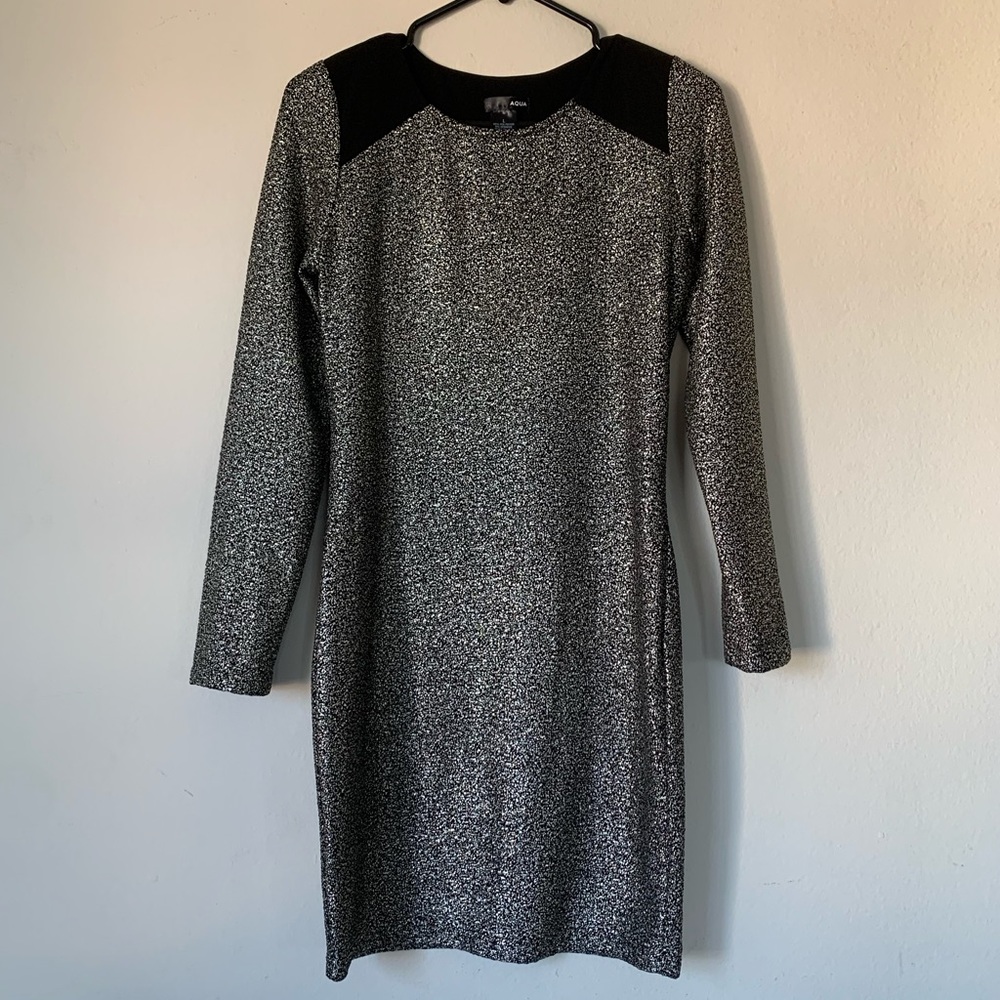 AQUA gold metallic long sleeved bodycon dress